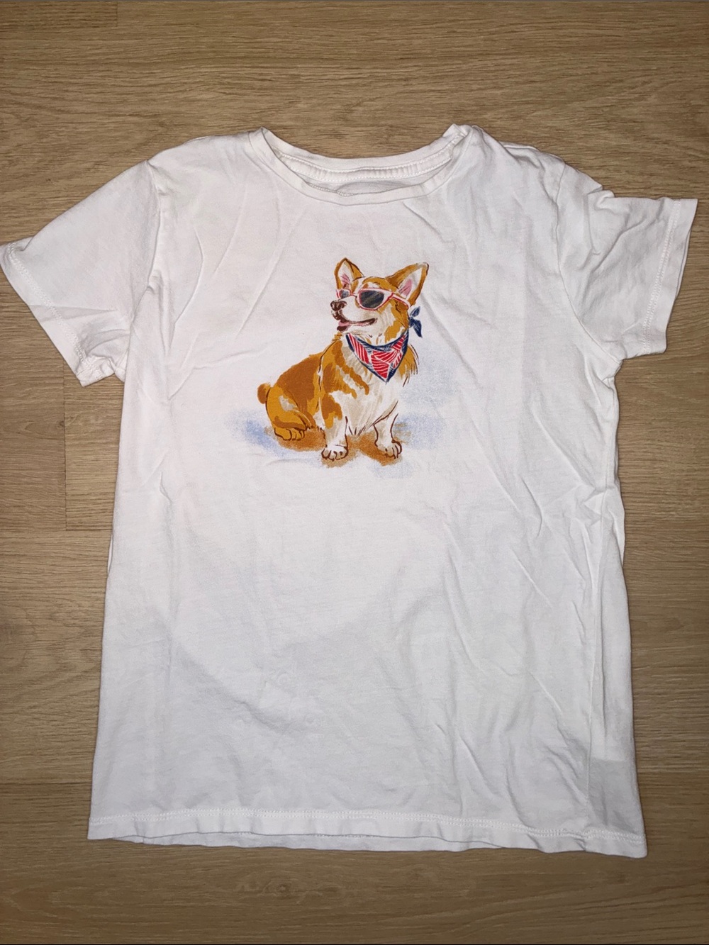 Crewcuts White Tee with Sunglasses Corgi and Red Bandana